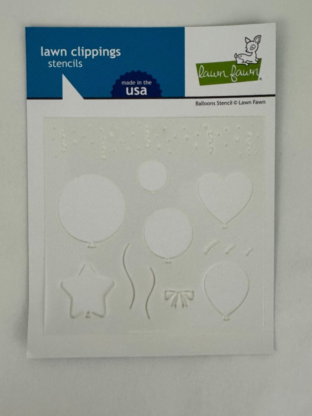 2023 Lawn Fawn Stencils Balloons Streamers Confetti Heart Star Bow 6" x 6"